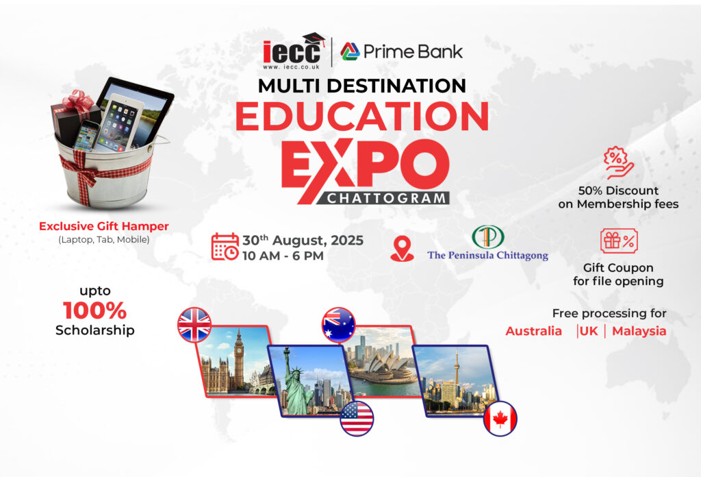 Students attending the IECC Multi-Destination Education Expo 2025 at The Peninsula Chittagong to explore global study opportunities with scholarships and spot admissions.