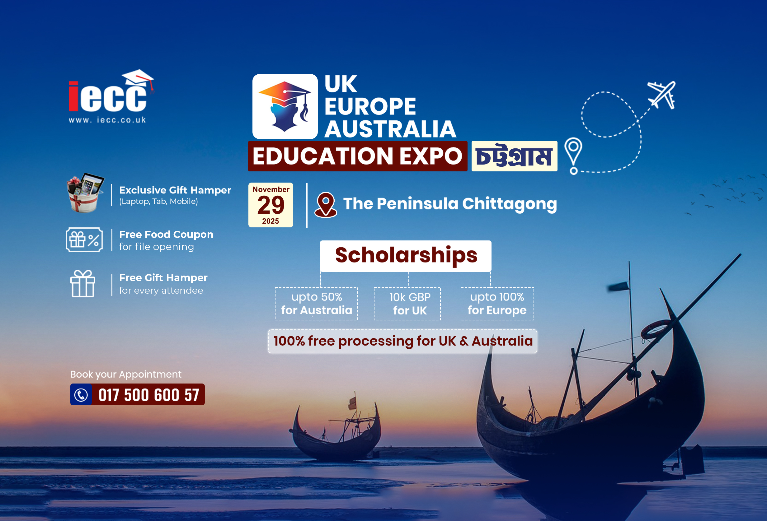 Students attending IECC’s UK, Australia & Europe Education Expo 2025 at The Peninsula Chittagong — meeting university representatives, exploring scholarships, and learning about study options abroad.